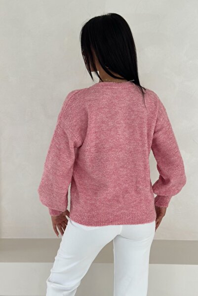 FEMELLE Pink Gold Button Detailed Knitwear Cardigan Standard Size Soft Texture