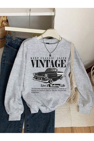 uyguntarz Unisex Vintage Printed Oversize Sweatshirt