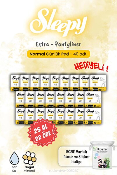 Sleepy 25 AL 22 ÖDE Extra 40'lı Günlük Ped Normal 40'lı ve Rosie Hediye