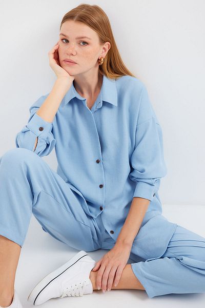 Merterium Women's Oversize Linen Double Suit Blue 1092