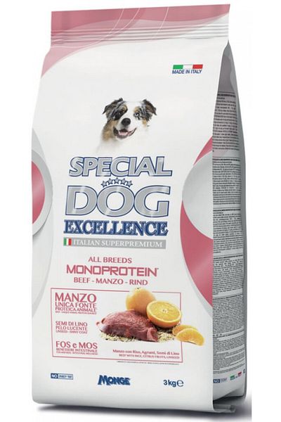 Monge Special Dog Excellence Monoprotein Adult Toate Rasele - Hrană Uscată Super-Premium - Vită - 3 kg