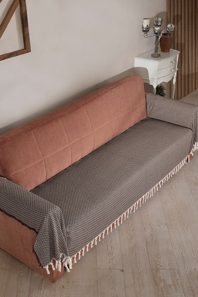 LADYNİL Seat Cover 115X300-Brown–Oversize Sofa Bed and Sofa Covering the Seat and Arms with Fringes