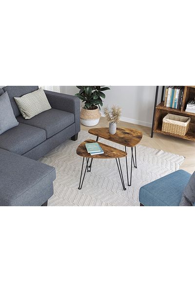 VASAGLE Set de 2 mese de cafea, stil industrial, 60x38x48cm si 52x32x43cm, maro rustic si negru