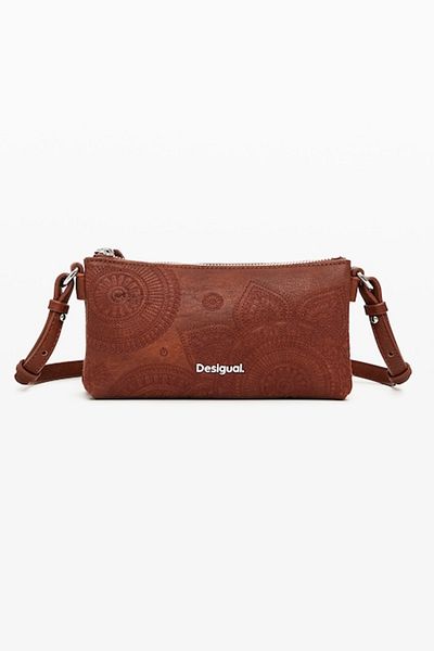 Desigual Geantă crossbody din piele ecologică cu detalii brodate, maro cu scorțișoară