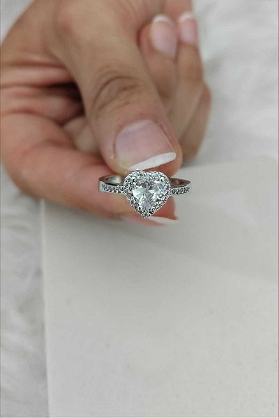 KYOLA DESİGN Heart Stone Detailed Adjustable Silver Color Women's Ring