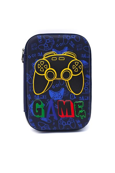 DNS Boys' school pencil case, with 1 compartment 1 zipper, unequipped, 3D Game, navy blue 6563S