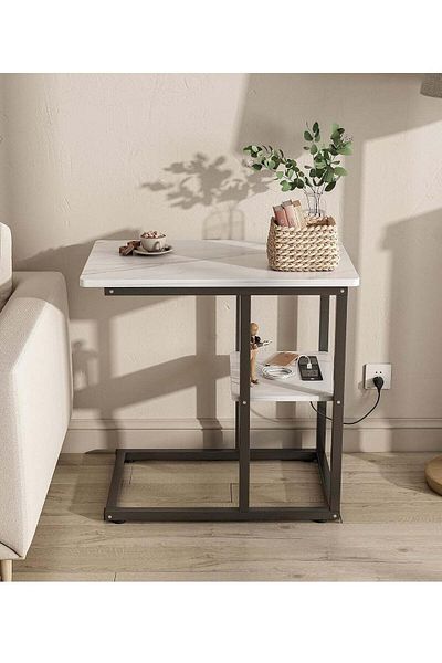 AGD Side Coffee Table with White Marble Plug Design