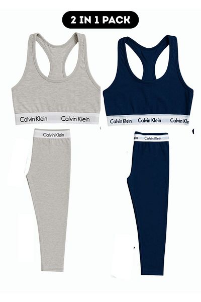 essentialneedsforall CK 2 in 1 brallete & leggings set Women high waist Activewear – grey/black/dark blue