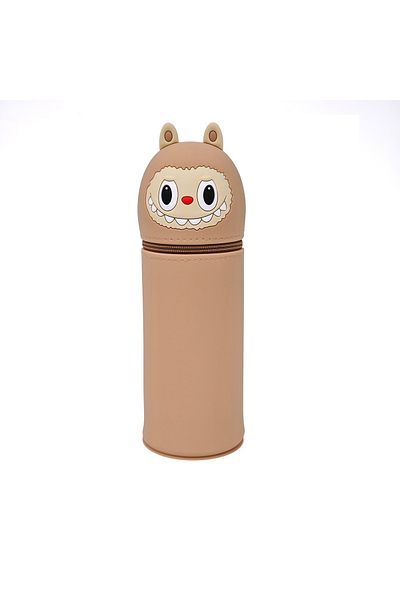 DNS School pencil case, unisex cylindrical silicone case, 1 zipper compartment, light brown QS-2019