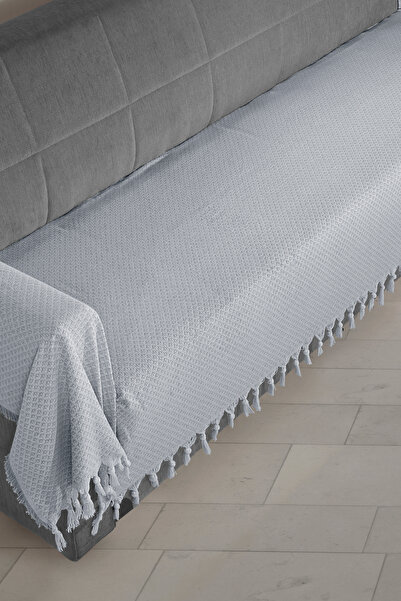 LADYNİL Koltuk Örtüsü Battal Boy Çekyat ve Kanepe Saçaklı Oturma Yeri ve Kolları Kaplayan 115x300cm Gri