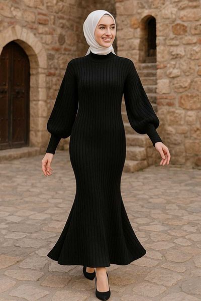 AXXAN Knitwear High-Necked Dress Fish Skirt Model Sleeve Rib Leg Long Dress Length 140cm Size 38/42