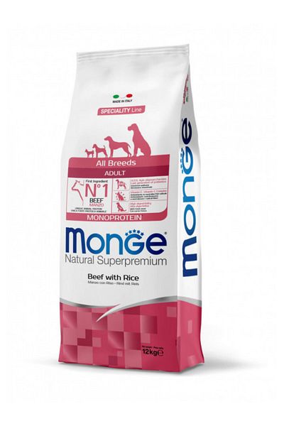 Monge Superpremium Monoprotein Adult All Breeds - Beef and Rice - 12 kg