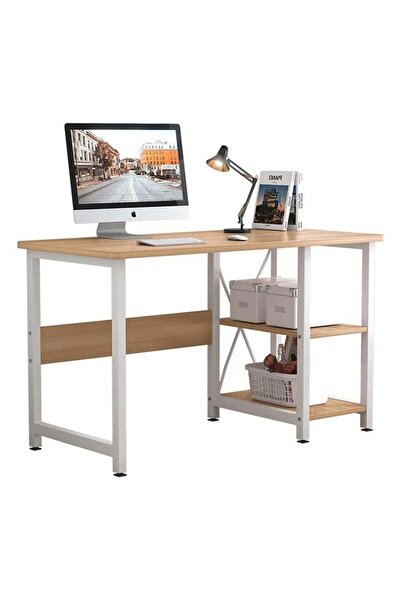 AGD مكتب كمبيوتر مع أرفف تخزين جانبية وأرجل قوية