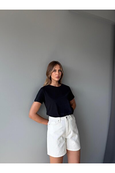 AlisaSu Beige Basic Mom Mold Raised Waist Denim Shorts