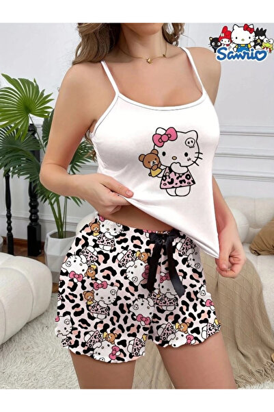 HUBANN Hello Kitty Desenli Askılı Şortlu Pijama Takımı