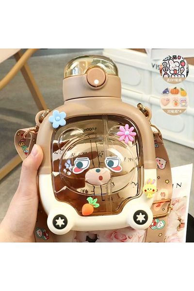 SUKILO 600ML Cute Children's Water Bottle - Bpa Free, with Straw and Drip-Free