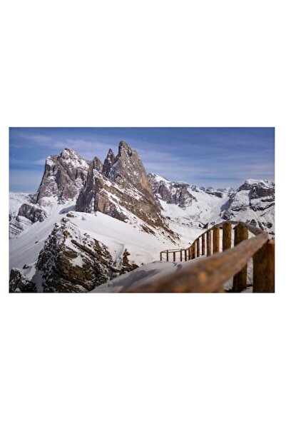 OEM Tablou Canvas, "Drumul spre varful inzapezit alpin", Munte, Zapada, Cer, Stanca, Poteca, Iarna, Priv