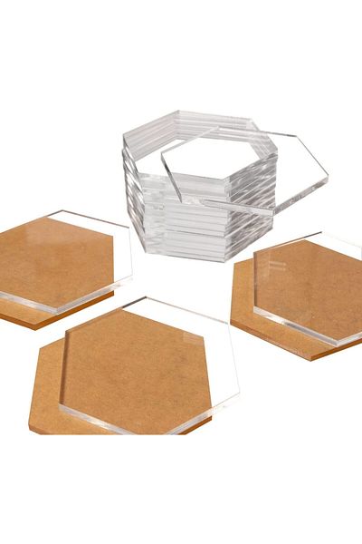 Lamsit Ibdaa Acrylic Hexagon 3mm Thick Pack of 16 (18.4x16.9cm, Clear)