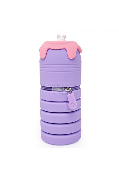 DNS Girls' school pencil case, cylindrical, made of silicone, with 1 compartment 1 zipper, purple Foldable QS-2031