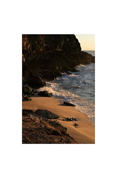 OEM Tablou Canvas, "Apus peste tarmul stancos al marii", Plaja, Apus, Valuri,...