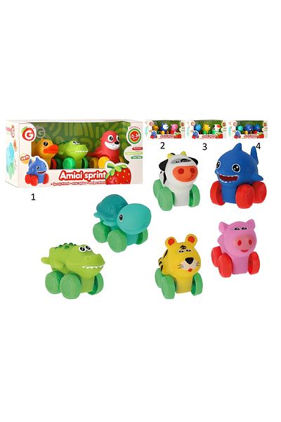 GLOBO Set of 3 baby cars, soft material, assorted animal patterns, 10-36 months