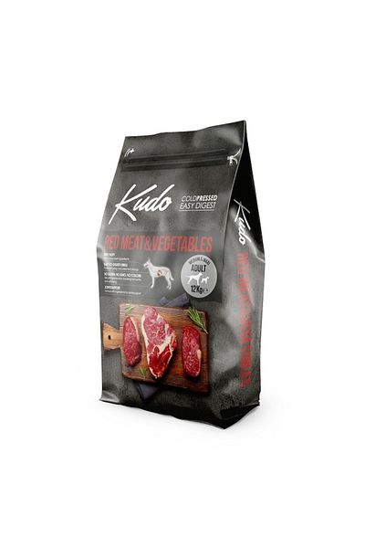 Danube Petfoods Kudo Adult Mediu-Maxi - Dry Food, Cold Pressed - Red Meat and Vegetables - 12 kg