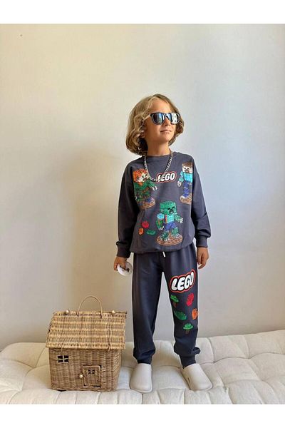 YİGİT BUTİK Printed Long Sleeve Boys Bottom Top Set
