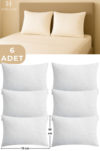 HURCEVİM 6'lı Antibakteriyel Kapitoneli Fermuarlı Yastık Koruyucu Alez Seti- 50x70 cm - Hijyenik Kılıf Seti