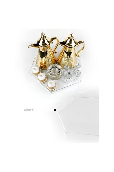 Lamsit Ibdaa Hexagon Acrylic Tray, Decor Tray, Coffee Tray, Acrylic Platter, White