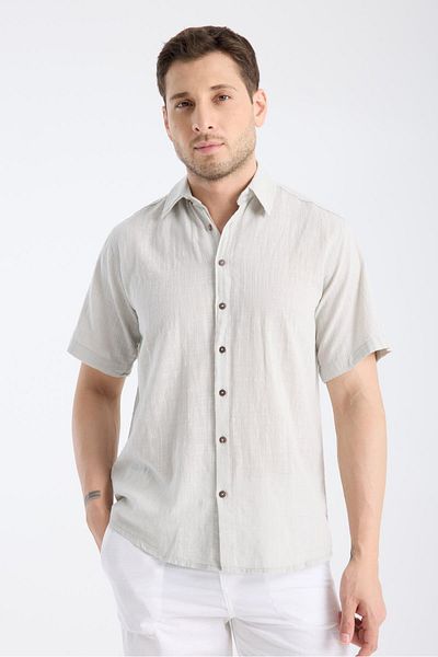 White By Nature Short Sleeve Şile Cloth Gray Men's Shirt