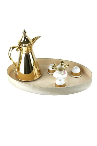 Lamsit Ibdaa Oval Leather Tray | Decorative Tray | Jewellery Platter | Coffee Tray| Serving Platter
