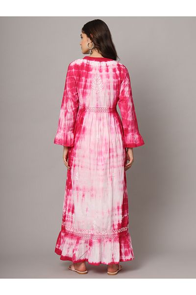 alaya Women Chikankari Hand Embroidered Cotton Jalabiya in Tie-Dye shades-AL2160
