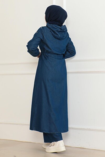 Missvalle Σετ τζιν με κουκούλα και κορδόνια στη μέση σκούρο μπλε 19235