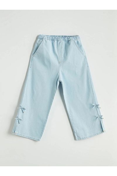 LC Waikiki Lcw Kids Indigo Girls' Jean Capri with Elastic Waist and Bow Detail