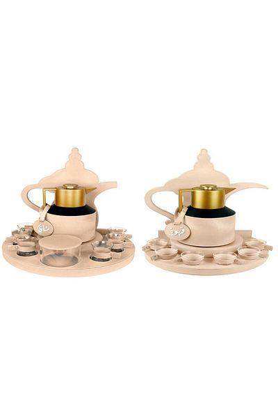 Lamsit Ibdaa Coffee Thermo Flask, Round Leather Set, Tea Thermos, Jug Dalla, Off-White