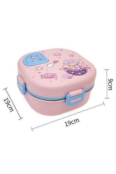 DNS Stainless steel kids bento box with 3 compartments, for lunch, pink JB669