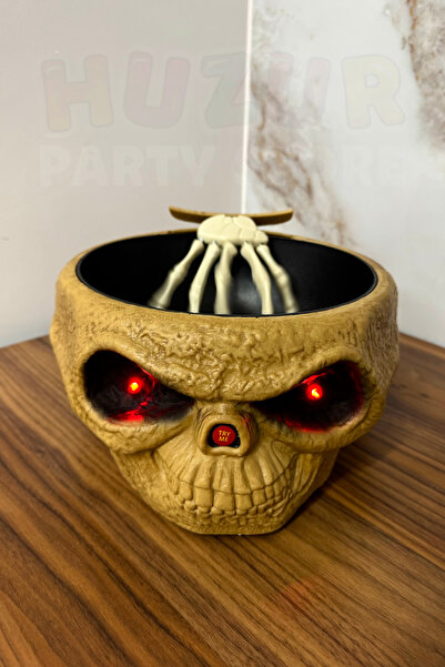 Huzur Party Store Hareketli Sesli Işıklı Kafatası Şeker Kovası Gizli İskelet Eli 25x12 Cm Halloween Cadılar Bayramı
