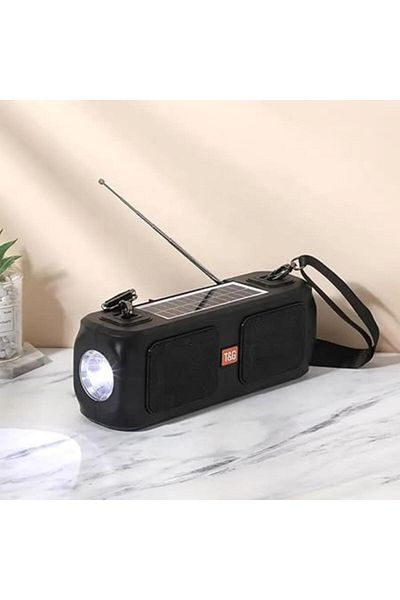 Tradeo Solar-powered waterproof speaker with flashlight—ideal for camping, hiking & outdoor adventures.