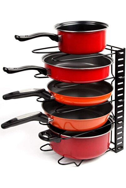 awwaline Adjustable Height Multi-functional Shelf for Pans and Lids, Black, 5...