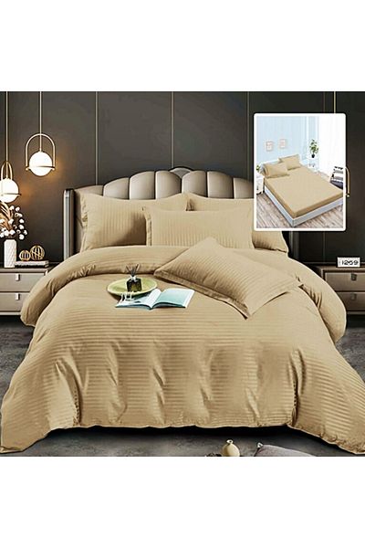 PATONE Damask Polycotton Bed Linen, 6 pieces, fitted sheet, cappuccino