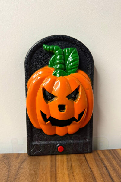 Huzur Party Store Işıklı Sesli Kabak Şekilli Aniden Örümcek Çıkan Kapı Zili 19x11 cm Halloween Cadılar Bayramı Dekor