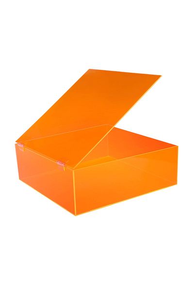 Lamsit Ibdaa Acrylic Box - Fluorescent Box with Hinges - Jewelry & Collectible (30x30x10 cm,Orange)
