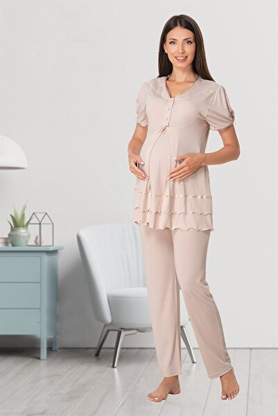 ByLohusa Effortt Kahverengi Hamile Lohusa Pijama Takımı