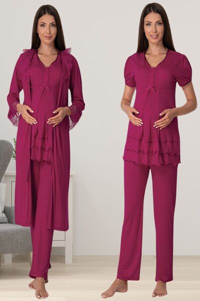 ByLohusa Set de pijamale de lohusa Effortt Vişne cu halat