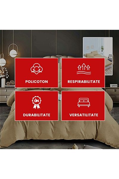PATONE Damask Polycotton Bed Linen, 6 pieces, fitted sheet, cappuccino