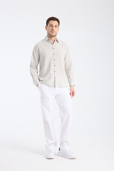 White By Nature Long Sleeve Slub Gray Men's Shirt