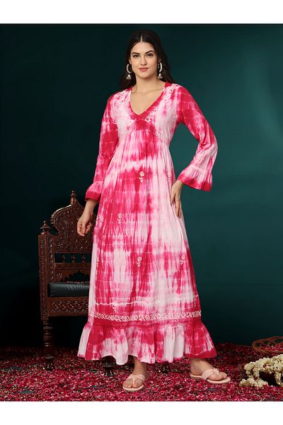 alaya Women Chikankari Hand Embroidered Cotton Jalabiya in Tie-Dye shades-AL2160