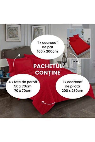 PATONE Damask Polycotton Bed Linen, 6 pieces, fitted sheet, red