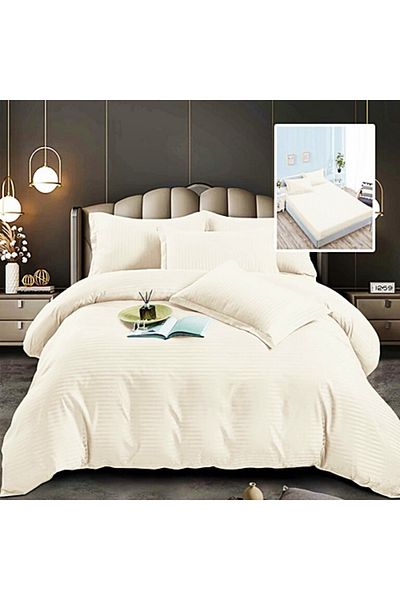 PATONE Damask Polycotton Bed Linen, 6 pieces, fitted sheet, cream