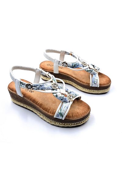 Guja 25Y171 Women's White Stone Design Platform Thick Padding Sole Orthopedic Summer Daily Sports Sandals